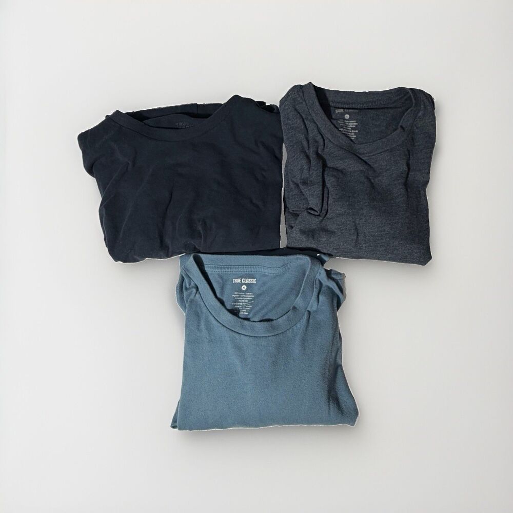 True Classic Men’s XL T-Shirts 3 Pack Crew Neck Navy Blue Gray Cotton Blend